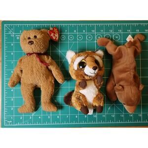 Lot of 3 TY Plush Cubbie (1993 PVC), Curly (1996), & Rusty (Beanie Boo) Natural